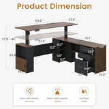JOMEED 63" L Shaped Executive Standing Desk with Power Outlets and Privacy Panel