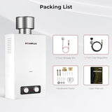 CAMPLUX 2.64 GPM Portable Tankless Water Heater, Outdoor Propane Water Heater with 4.33" S/S Rain Cap, for Camping, Cabin, Windproof Design, 68,000 BTU, BD264C