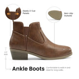 Athlefit Women's Chunky Low Heel Slip On Short Ankle Boots Brown Size 6
