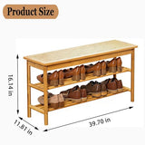 latifolia Shoe Rack Bench, 3-Tier Bamboo Shoe Bench with Breathable Rattan Seat Cushion, Shoe Storage Rack for Entryway(Nautre,39.70''L)