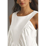 Hixiaohe Shirred Swing Tank Tops for Women Fashion Flowy Sleeveless Shirts Casual Crew Neck Blouse Loose Fit Ruffled Tops(Pure-White,L)