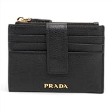 Prada Nero Black Vitello Grain Leather Zip Top Card Wallet