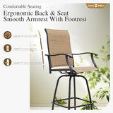 Sophia & William Outdoor Bar Stools Set of 2 with Padding, Swivel Bar Chairs, Tall Patio Chairs, Outdoor High Top Stools, Supports 300 lbs (Brown Fabric)