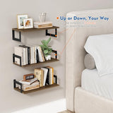 Floating Book Shelves for Wall Set of 3, 17 x 8 Inch Deep Wooden Wall Bookshelf for Bedroom Office