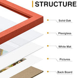 decorUhome Solid Oak Wood 9x12 Picture Frame, Display Pictures 6x8 with Mat or 9x12 without Mat, Wall & Tabletop Display Photo Frame, Orange, 1 Pack