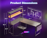 AODK L Shaped Desk Gaming Desk with LED Light & Power Outlet, 53 Inch Reversible L Shaped Computer Table with Shelf & Storage Bag & Hook for Home Office, Grey Oak