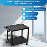 H AV Cart, Two-Shelf Media Utility Cart, 300 lb Capacity, 24" W x 18" D Rolling A/V Cart with 4" Casters and Push Handle