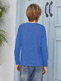 EPICGALA Boys Long Sleeve Shirt Crewneck Solid Color Casual Top with Chest Pocket for Kids 5-6 Years Blue