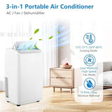 3-in-1 Portable Air Conditioner - 14,000 BTU for Rooms up to 750 Sq.Ft, Fan Mode, Convenient Remote Control, Easy to Move with Wheels, Complete Window Kit Included (White)