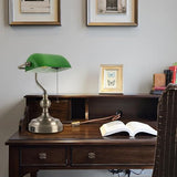 Liylan Green Glass Banker's Desk Lamp, Antique Banker Desk Lamps, Traditional Library Lamp with USB Charging Port, Vintage Desk Lamp
