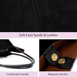 Suede Tote Bag for Women with Leather Purse Large Capacity Work Travel Handbags Ladies Shoulder Bags (Black)