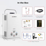 Tankless Water Heater, Camplux 1.58 GPM Propane Portable Water Heater With Pump Kit, White