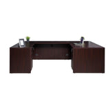 Scranton & Co 66" U-Shape Desk with 2 File Pedestals, Mahogany Finish, 96" W x 66" D x 29.5" H, Thermal Fused Melamine, Lockable Drawers, Modular Office Desk for Home or Professional Workspace