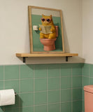 Framed Funny Cat Bathroom Wall Art Orange Cat on Toilet Reading Newspaper Picture Wall Decor Animal Bathroom Poster Print for Restroom Toilet Home Decoration 12x16 in