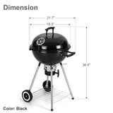 GREEN PARTY 18 inch Kettle Charcoal BBQ Grill with Wheels, Portable Charcoal Grill with Porcelain-Enameled Lid & Ash Catcher, Black