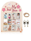 DegoCyhton My First Year Photo Frame, Wooden 12 month picture frame for baby first year, Easy Photo Insert, Smooth Safe Edge, With Hang Hooks, For 0-12 Month Newborn, Baby Birthday Keepsake Gift