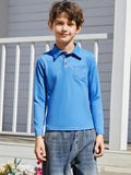 EPICGALA Boys Long Sleeve Polo Shirt, Soft School Uniform Shirt with Chest Pocket for Kids Ages 9–10 Blue