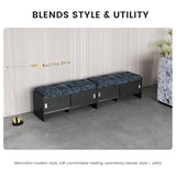 Modern Blue Upholstered Waiting Room Bench with Storage, Elegant Office Bench