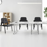 Waiting Room Guest Chair, Leather Stationary Office Reception Chairs No Wheel