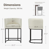 24" Counter Height Bar Stools Set of 4, Modern Barrel Counter Stools with Backrest and Arms
