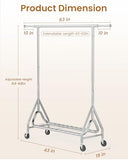 JIEJIERUI Heavy Duty Clothing Rack, Metal Clothes Rack Load 450 LBS, Rolling Coat Racks for Hanging Clothes with Lockable Wheels, Silver