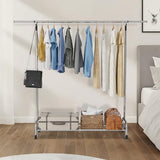 NEYCIL Standard Clothing Garment Rack with Wheels, 47.05" to 65.94" Adjustable Chrome Clothes Rack for Hanging Clothes, Portable Rolling Clothing Rack