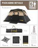FanttikOutdoor Zeta C6 Pro Camping Tent 6 Person Instant Cabin Tent Setup in 60 Seconds with Rainfly & Windproof Portable with Carry Bag for Family Camping & Hiking, Khaki