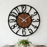 AMAATE 20 Inch Large Industrial Wood Wall Clock, Iron Frame & Artful Cutout Numerals, Silent Battery Operated, Decorative for Modern Farmhouse Living Room Office Dining Room Home Décor Products