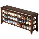 Taitiy Shoe Bench Storage Rubberwood with Leather Cushion for Entryway Bench Ideal for Hallways Shoe Rack Front Doors Entrances Mudrooms Featuring 3 Height-Adjustable and Removable Shelves