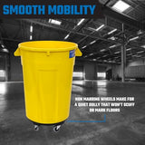 Yellow 44 Gallon Trash Can Set (Trash Can, Quiet Dolly, and Reinforced Lid