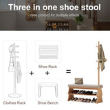 YQJJGL Coat Rack with Shoe Storage,Shoe Rack whit 8 Hook for Offices、Bedroom、Living Room,Small Shoe Bench,Natural