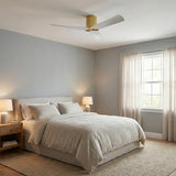 WINGBO 52" Ceiling Fan no Light - Brass and White DC Flush Mount Ceiling Fan, 3 ABS Plastic Curved Blades, 6 Speed Reversible DC Motor, Hugger Ceiling Fans No Light for Kitchen, Bedroom, Living Room