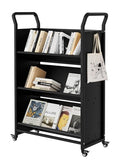 3-Tier Metal Rolling Book Cart, 4 Lockable Wheels & Side Hooks