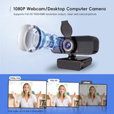 1080P Webcam PC Webcam with Microphone and Physical Privacy Cover, Noise-Canceling Microphone, Auto Light Correction