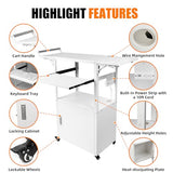 Large Steel AV Cart with Wheels and Drop Leaves, Height Adjustable AV Cart with Locking Cabinet and Power Strips