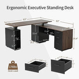 Executive L Shaped Standing Desk with 3-Drawer File Cabinet, 63" Electric Height Adjustable Stand up Desk for Home Office