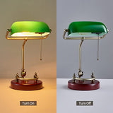 Bankers Lamp, Traditional Green Desk Lamp with Solid Birch Wood Base, Green Glass Antique Library Lamp with Pull Chain Switch