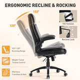 MALOL Ergonomic PU Leather Office Chair with Flip-Up Armrests & Reclining Backrest, 300lbs, Brown, Black