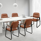 Leather Guest Chair with Padded Arms, Modern Brown Office Desk Chairs with Sled Base for Office Meeting