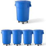 5 PACK! 55 Gallon Round Trash Can with Lid and Dolly