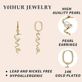 YOIHUR 2MM Pearl Earrings for Women, 14K Gold Plated Pearl Helical Drop Dangle Earring Trendy Hypoallergenic Wedding Hoop Earrings Gold Jewelry Gift