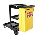 Rubbermaid Commercial Traditional Janitorial 3-Shelf Cleaning Cart, Wheeled with Zippered Yellow Vinyl Bag