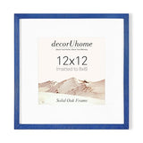 decorUhome Solid Oak Wood 12x12 Picture Frame, Display Pictures 8x8 with Mat or 12x12 without Mat, Wall Mounting Photo Frame, Blue, 1 Pack