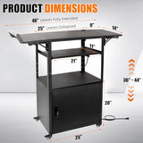AV Cart with Locking Cabinet and Drop Leaves, Height Adjustable Steel AV Cart with Wheels and Power