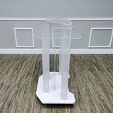 FixtureDisplays® Acrylic Podium Wood Pulpit Large Lecterm for Church School Conference Plexiglass