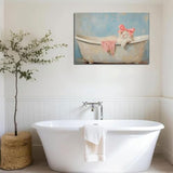 Cute Bathroom Cat In Bathtub Canvas Wall Art Trendy Pink Bow White Cat Wall Decor Pictures Aesthetic Posters Prints for Girly Bathroom Toilet Decoration 12x16in
