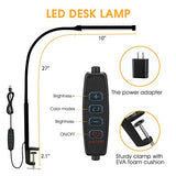 LED Desk Lamp with Clamp, Eye-Caring Clip on Lights for Home Office, 3 Modes 10 Brightness, Long Flexible Goose-Neck, Black