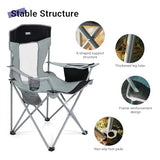 Camping Folding Chair Outdoor Lawn Portable Lightweight Camp Folding Chairs for Adult Outside with Cup Holder, Cooler Pouch & Side Pocket for Camping, Beach, Fishing, Sports or Tailgating Events, Grey
