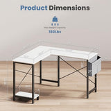 DUMOS L Shaped Desk Computer Gaming Corner Table 50 Inch Home Office Writing Student Work PC Workstation with Side Storage Bag
