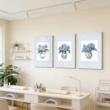 3Pcs Blue Hydrangea Chinoiserie Wall Art Blue and White Stripe Vase Wall Decor Pictures Trendy Preppy Aesthetics Floral Posters Prints for Dorm Apartment Woman Bedroom Decoration 12x16in